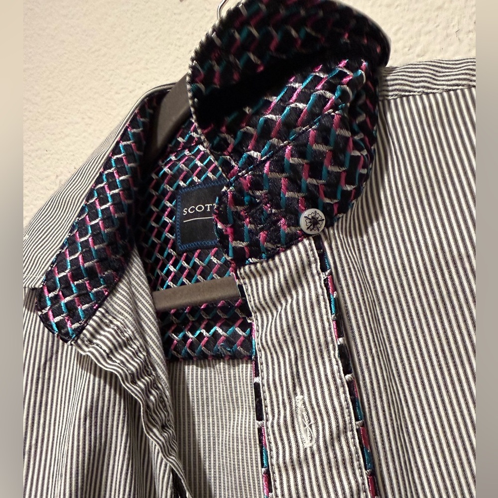 Scott Weiland Men's pinstripe woven geometric pattern unique  dress shirt Small